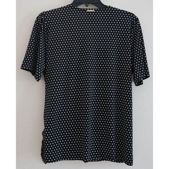 Michael Kors Women's Sz L Black/White Polka Dot Surplice Tie Front Blouse $85 - Picture 2 of 7